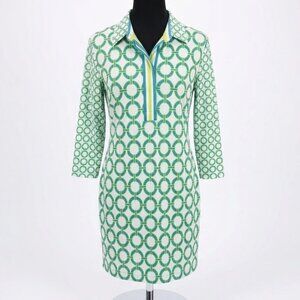 Gretchen Scott Everywhere Dress Goddess XXL 16 Geometric Mod Jersey Blue White